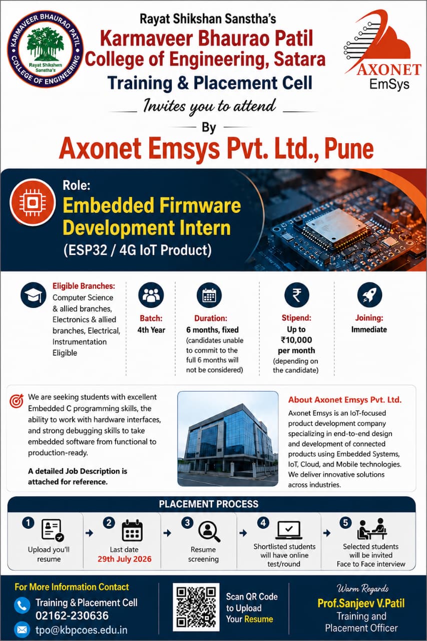 Interested students can upload their Resume on this link https://drive.google.com/drive/folders/1Ziga7z7VxpM3GmmjmZ1SCfon6yYs7a4y?usp=sharing  Regards Prof.Sanjeev V.Patil